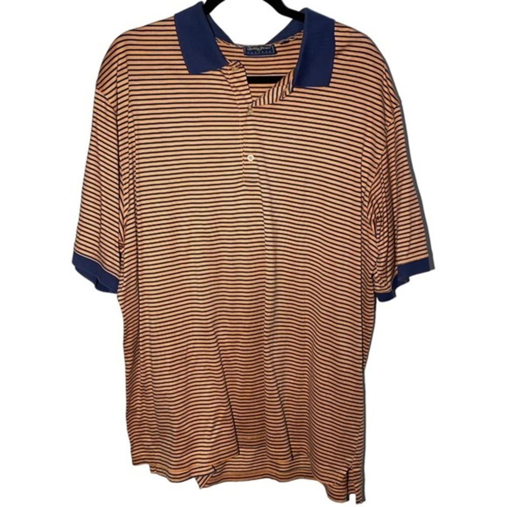 Bobby Jones PLAYERS Collared Short Sleeve Striped Polo Shirt‎ Orange Blue